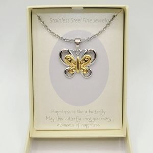 Stainless Steel Gold Plated Butterfly Pendant Necklace